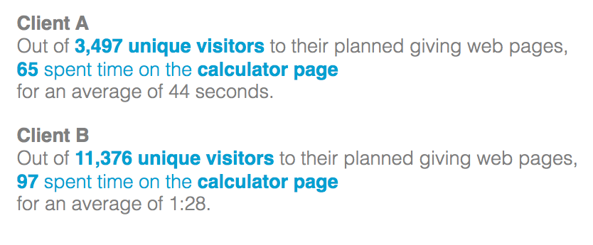 Planned giving calculato stats